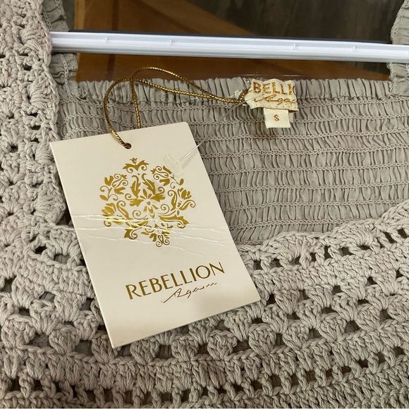Rebellion Agan Crochet Boho Ruffle Tank Top Gray Size S - Picture 7 of 7